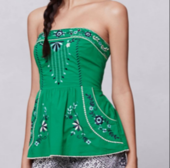 Anthropologie Tops - Anthropologie strapless embroidered blouse floral